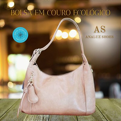 Bolsa cor Nude em Couro Ecológico Pavão de Ouro em Peruíbe