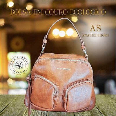 Bolsa Marrom em Couro Ecológico Pavão de Ouro em Peruíbe