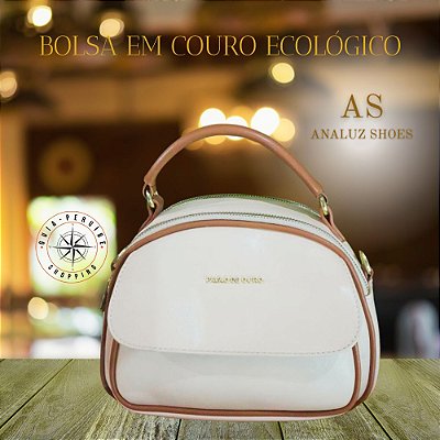 Bolsa Bege em Couro Ecológico Pavão de Ouro em Peruíbe
