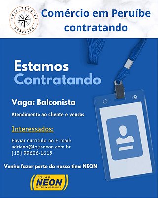 Vaga de Balconista para comércio de Peruíbe