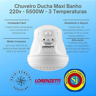 Chuveiro elétrico Ducha Maxi Banho 3 T Ultra 220v Lorenzetti em Peruíbe.