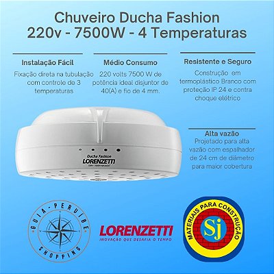 Chuveiro elétrico Ducha Fashion 220v Lorenzetti em Peruíbe.