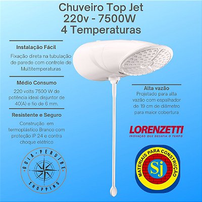 Chuveiro elétrico Ducha Top Jet 4 Temperaturas 220v Lorenzetti em Peruíbe.