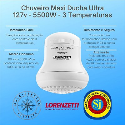 Chuveiro elétrico Maxi Ducha Ultra 3 T 110v Lorenzetti em Peruíbe.