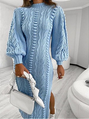 Vestido Tricot Max Luxo Premium Azul Claro