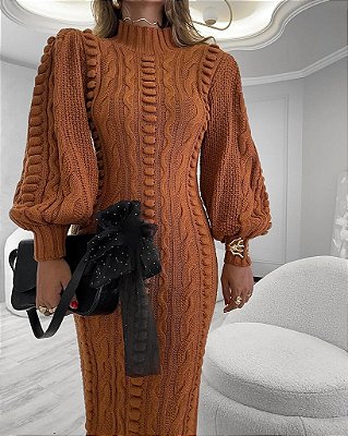 Vestido Tricot Max Luxo Premium TELHA