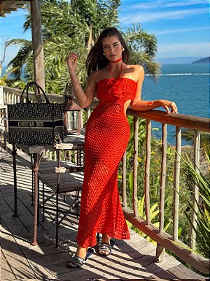 Vestido Tricot Luxo Grécia Laranja