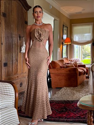 Vestido Tricot Luxo Grécia Dourado