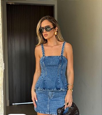 Saia Jeans Gabi azul escuro