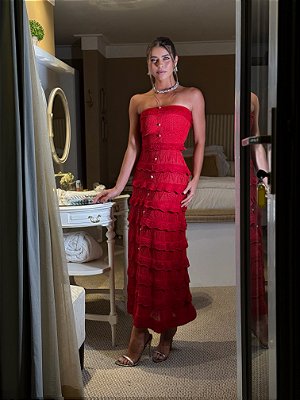 Vestido Midi  tricot Fiorella Vermelho