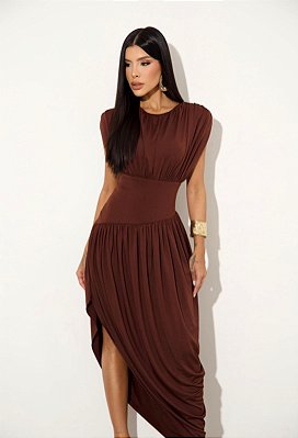 Vestido Midi Vanusa Marrom