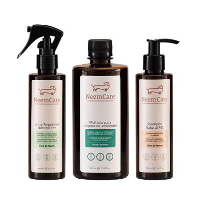 Kit Proteção Completa NeemCare – Shampoo + Repelente + Multiuso | Cuide do seu Pet e Ambiente com Proteção Natural contra Pulgas e Carrapatos!