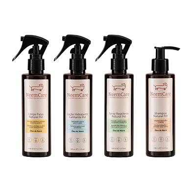 Kit Bem-Estar NeemCare – Shampoo + Repelente + Hidratante + Limpa Patas Proteção Natural para Cães e Gatos contra Pulgas Carrapatos e Ressecamento