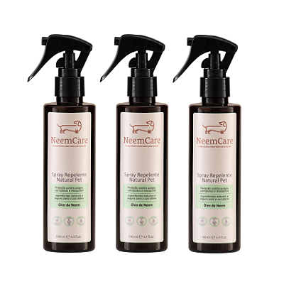 Kit Triplo Repelente NeemCare – Proteção Natural contra Pulgas Carrapatos e Mosquitos para Cães e Gatos