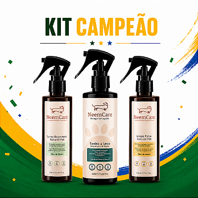Kit CAMPEÃO | Repelente, Limpa Patas e Banho a Seco