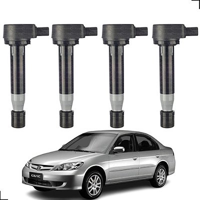 Kit 4 Bobina Ignição Honda Civic 1.7 2002 2003 2004 2005