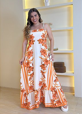 Vestido Floral - Laranja