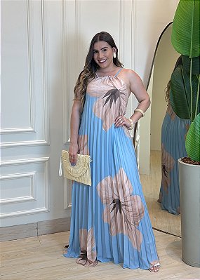 Vestido Plissado - Azul