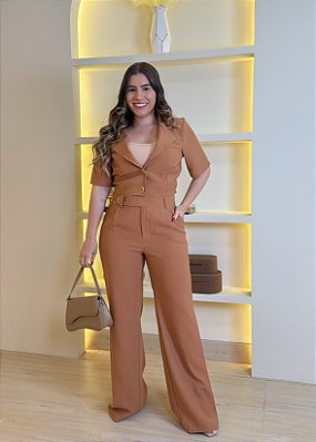 Conjunto Marrant Cropped Camisa + Calça - Caramelo