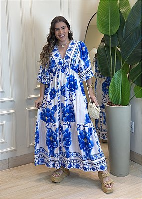 Vestido Manga V - Azul