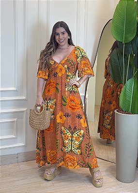 Vestido Manga V - Caramelo