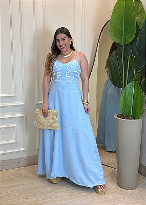 Vestido Bordado- Azul