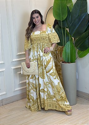 Vestido Viscolinho Elástico-Amarelo