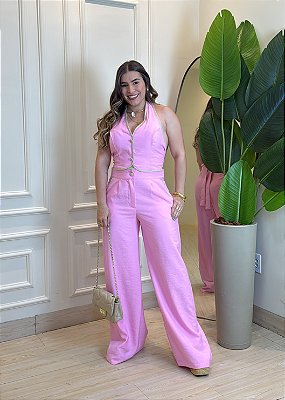 Conjunto Calça E Cropped - Rosa