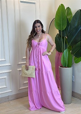 Vestido Viscolinho Amarração - Rosa