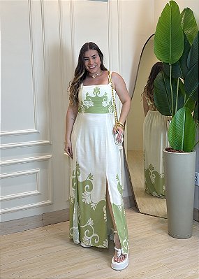 Vestido Alça Amarração - Estampa Verde