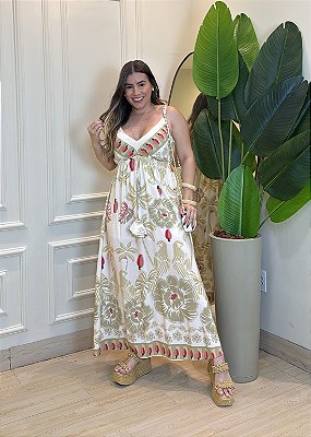 Vestido Alça Estampado -Nude