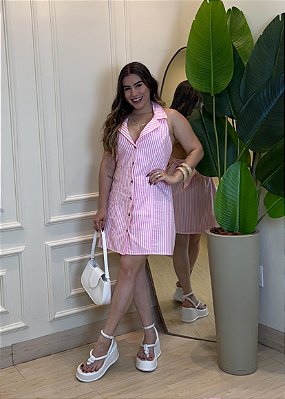 Vestido Curto Viscolinho com Amarração nas Costa - Rosa