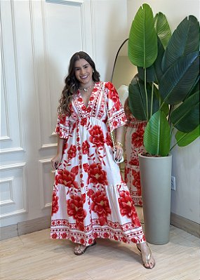 Vestido Manga V - Vermelho