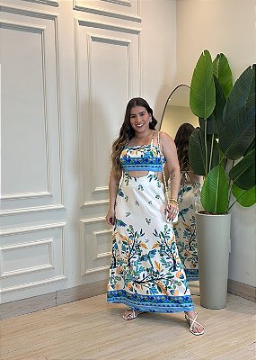 Vestido Midi Feminino em Crepe com Recorte Vazado e Amarração – Estampa Floral