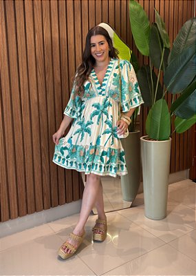 Vestido Curto Feminino em Viscose Estampado Verde Agua – Leve, Confortável e Fresco