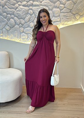 Vestido 2 em 1 Bordo com Lastex – Elegância e Conforto
