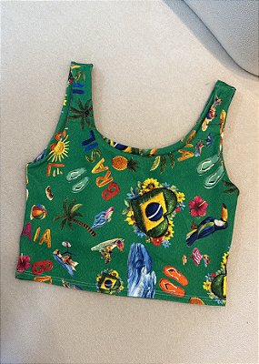 Cropped Feminino Dupla Face Estampa Tropical Brasil Verde em Poliéster – Conforto e Estilo para o Verão