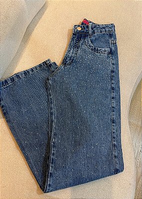 Calça Jeans Feminina Strass Cintura – Modelagem Reta