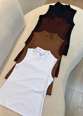 Blusa Feminina Canelada Gola Alta Sem Manga – Básica e Elegante