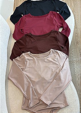 Body Feminino Gola Redonda Manga Longa em Poliéster
