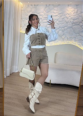Conjunto Jeans Estonado Marrom Short e Cropped