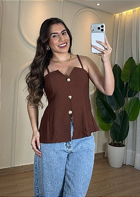 Blusa Tecido Marrant Modelo V com Detalhes de Botões - Lisas