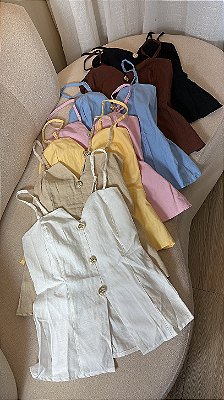 Blusa Tecido Marrant Modelo V com Detalhes de Botões - Lisas