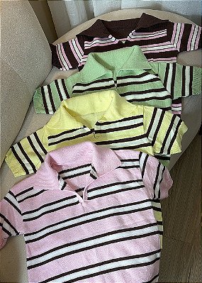 Blusa Tricô Modal Modelo Gola Polo Listrada