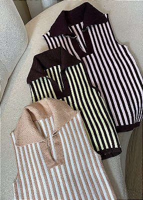 Blusa Tricô Modal Modelo Regata Gola Polo