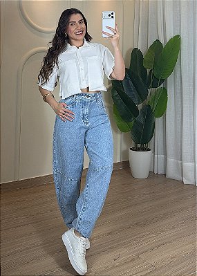 Calça Jeans Ballon Marmorizada