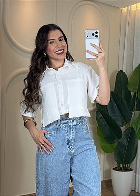 Cropped Camisa Detalhe Bolso Tecido Marrant