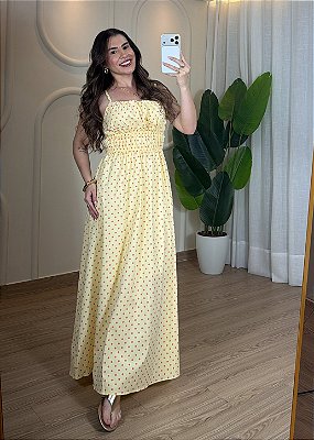Vestido Poá Tricoline - Amarelo e Rosa