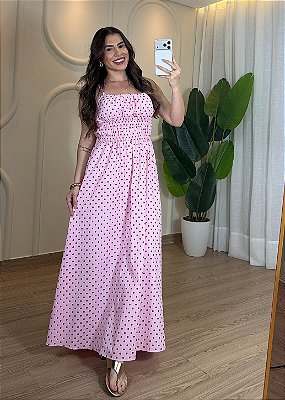 Vestido Poá Tricoline - Rosa e Vermelho