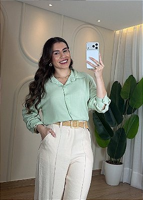 Camisa Feminina em Viscolinho - Verde Menta